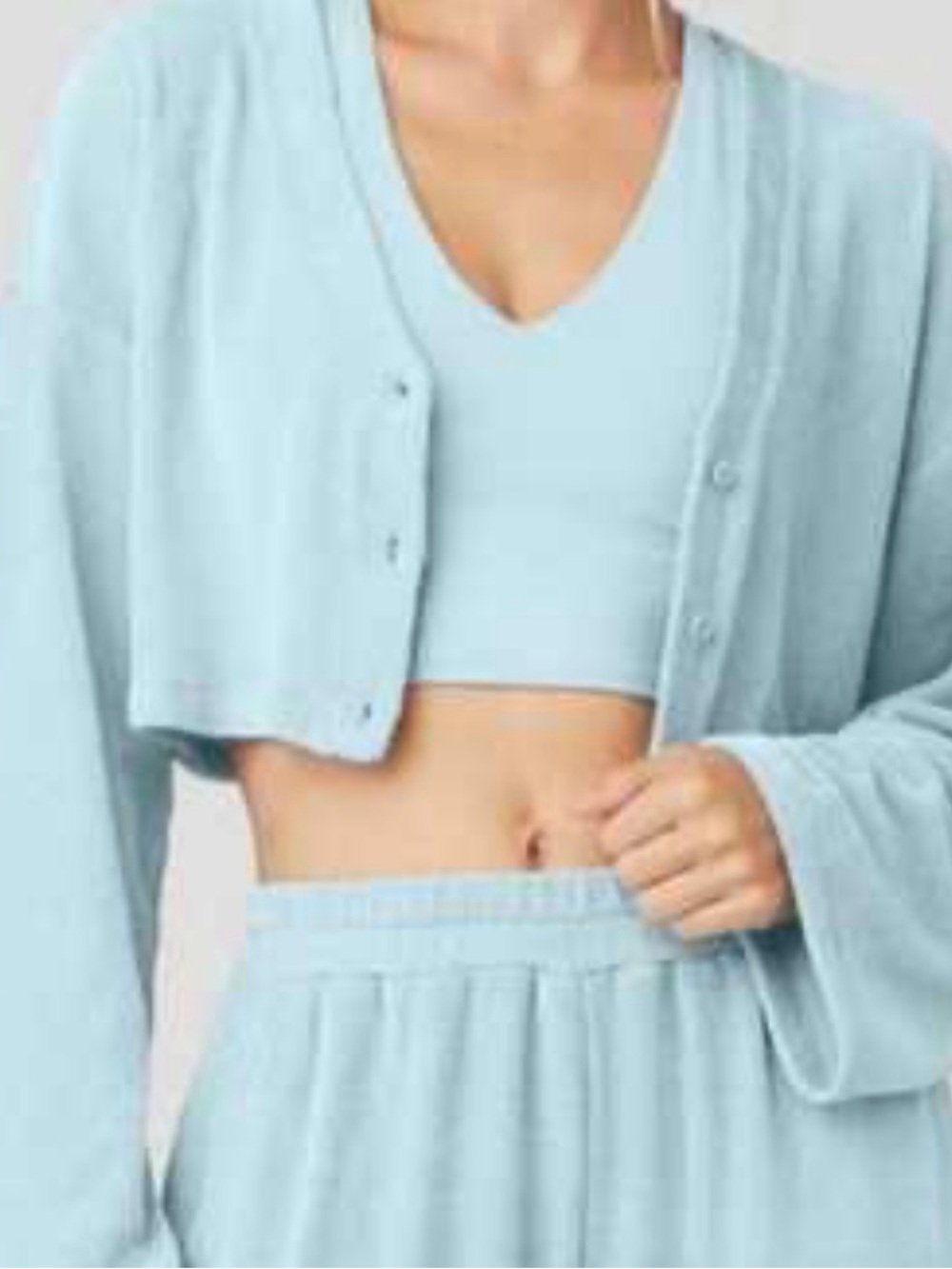 ALO Yoga Light Blue Cropped Cardigan & Tank Set